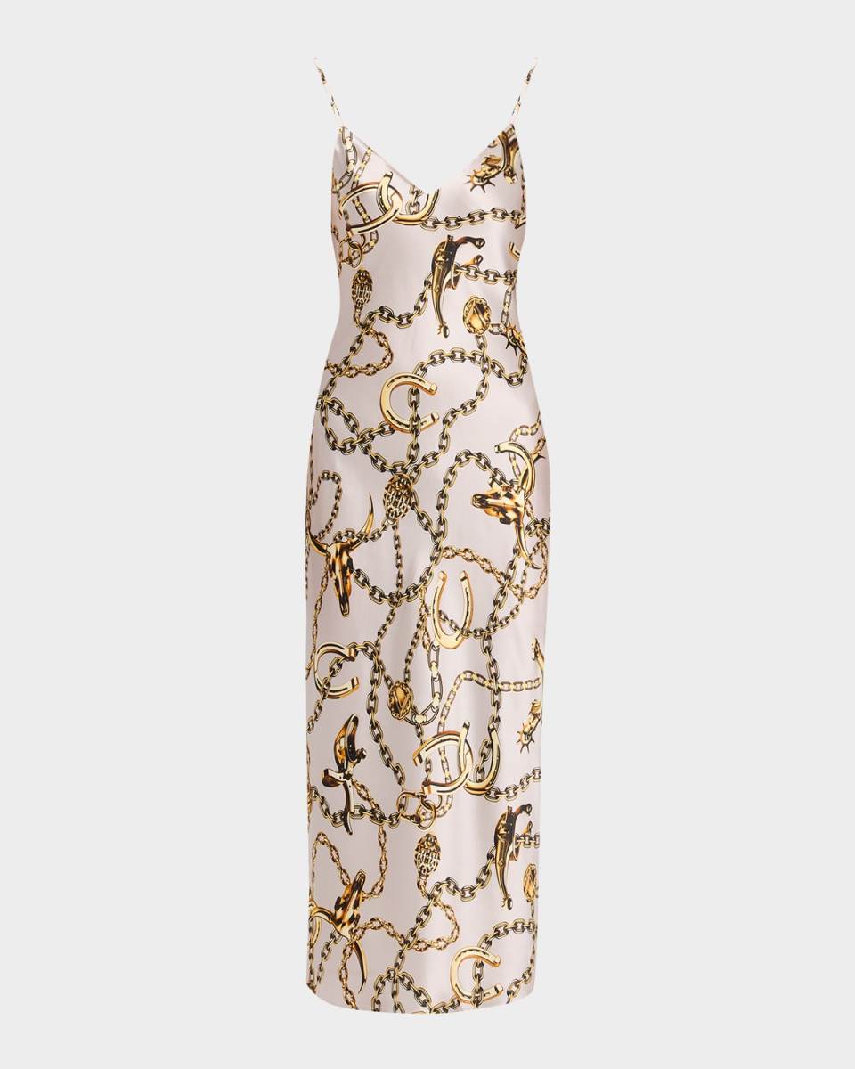 Long Horn Chain Seridie Silk Slip Dress